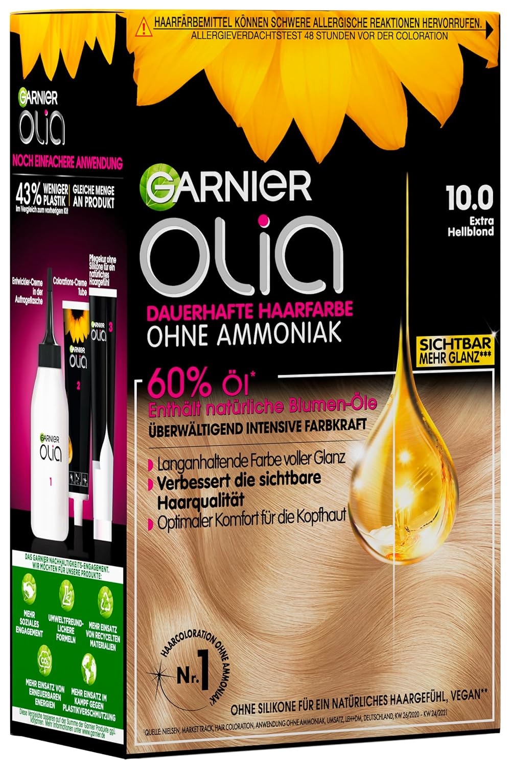 image:imageGarnier Olia Dauerhafte Haarfarbe ohne Ammoniak Mit pflegenden und natrlichen len Vollstndige Grauhaarabdeckung Permanente Coloration Nr 911 Khles Silber 1 Stck100 Extra Hellblond