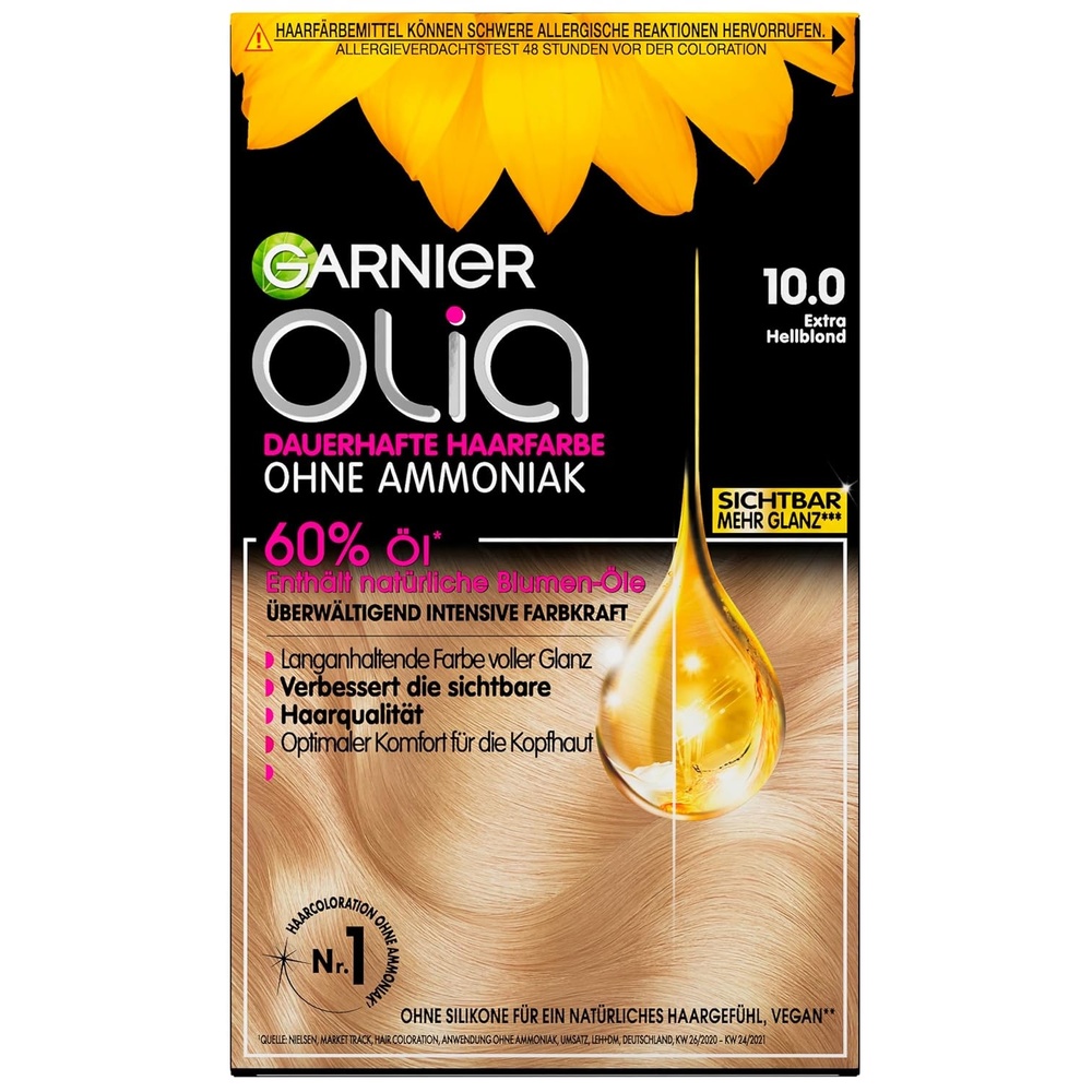 image:imageGarnier Olia Dauerhafte Haarfarbe ohne Ammoniak Mit pflegenden und natrlichen len Vollstndige Grauhaarabdeckung Permanente Coloration Nr 911 Khles Silber 1 Stck100 Extra Hellblond