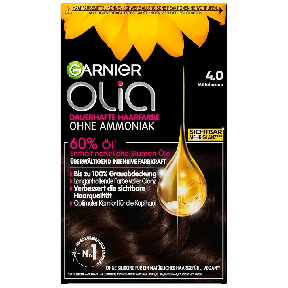 image:imageGarnier Olia Dauerhafte Haarfarbe ohne Ammoniak Mit pflegenden und natrlichen len Vollstndige Grauhaarabdeckung Permanente Coloration Nr 911 Khles Silber 1 Stck40 Mittelbraun