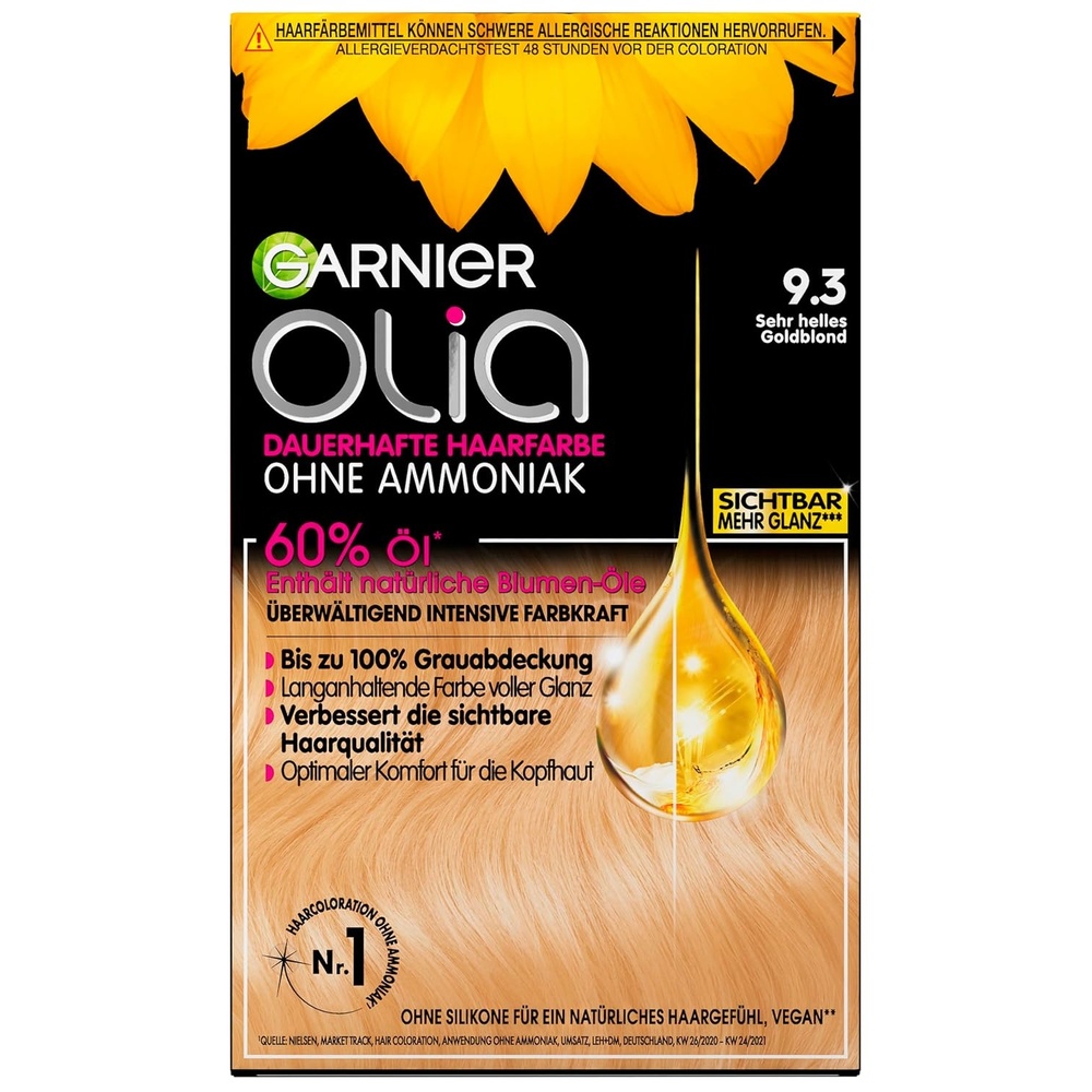 image:imageGarnier Olia Dauerhafte Haarfarbe ohne Ammoniak Mit pflegenden und natrlichen len Vollstndige Grauhaarabdeckung Permanente Coloration Nr 911 Khles Silber 1 Stck93 Sehr helles Goldblond