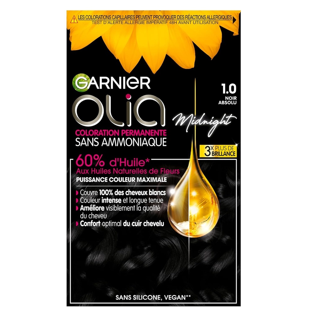 image:imageGarnier Olia Dauerhafte Haarfarbe ohne Ammoniak Mit pflegenden und natrlichen len Vollstndige Grauhaarabdeckung Permanente Coloration Nr 911 Khles Silber 1 StckSchwarz