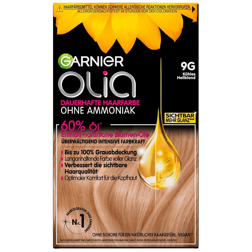 image:imageGarnier Olia Dauerhafte Haarfarbe ohne Ammoniak Mit pflegenden und natrlichen len Vollstndige Grauhaarabdeckung Permanente Coloration Nr 911 Khles Silber 1 Stck9G Khles Hellblond