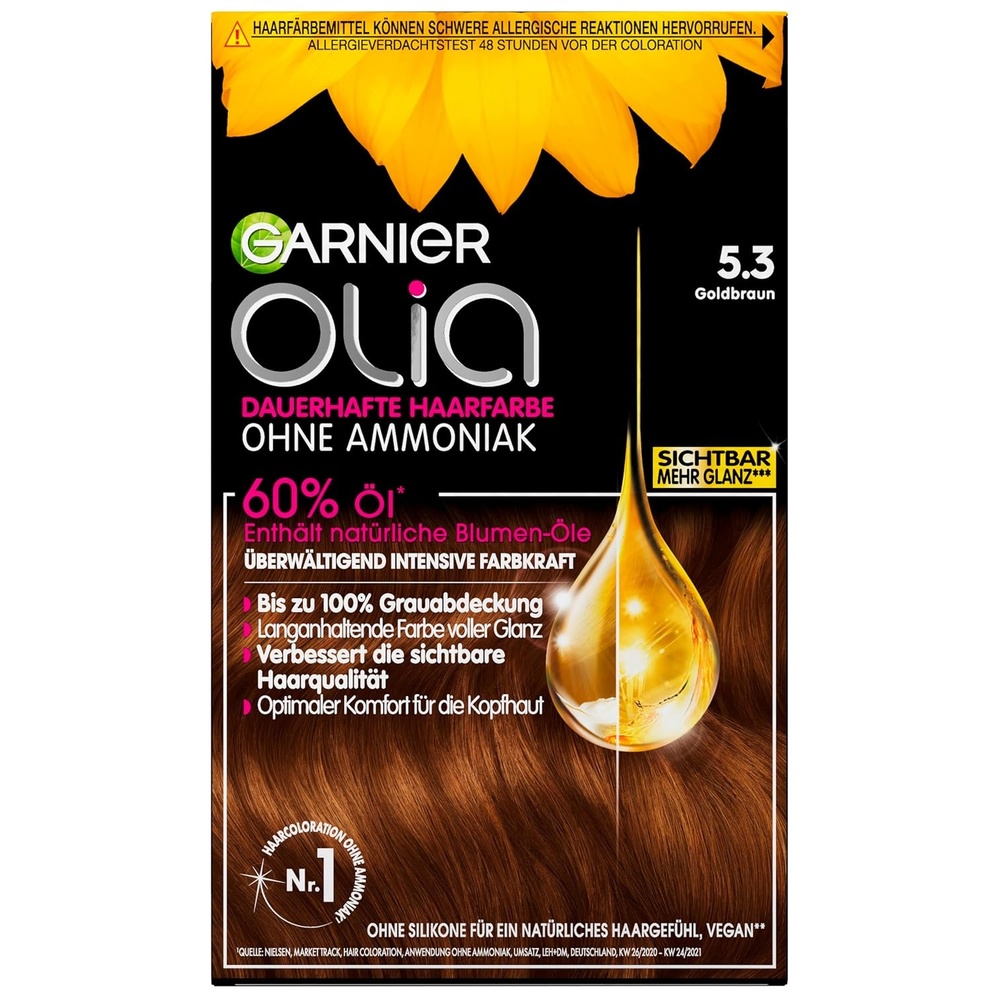 image:imageGarnier Olia Dauerhafte Haarfarbe ohne Ammoniak Mit pflegenden und natrlichen len Vollstndige Grauhaarabdeckung Permanente Coloration Nr 911 Khles Silber 1 Stck53 Goldbraun