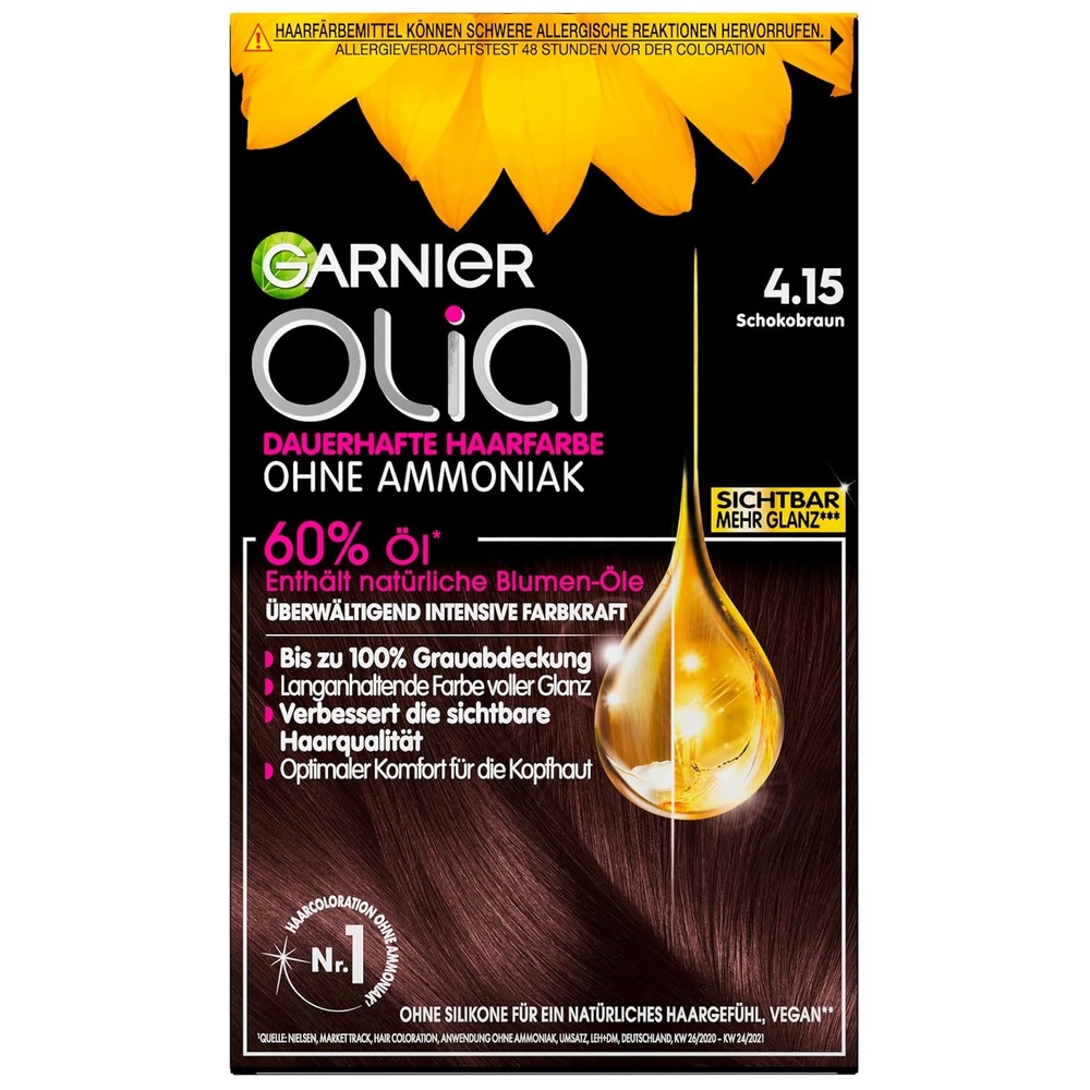 image:imageGarnier Olia Dauerhafte Haarfarbe ohne Ammoniak Mit pflegenden und natrlichen len Vollstndige Grauhaarabdeckung Permanente Coloration Nr 911 Khles Silber 1 Stck415 Schokobraun
