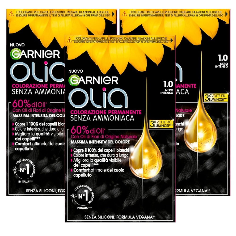 image:imageGarnier Olia Dauerhafte Haarfarbe ohne Ammoniak Mit pflegenden und natrlichen len Vollstndige Grauhaarabdeckung Permanente Coloration Nr 911 Khles Silber 1 Stck10 Intensives Schwarz