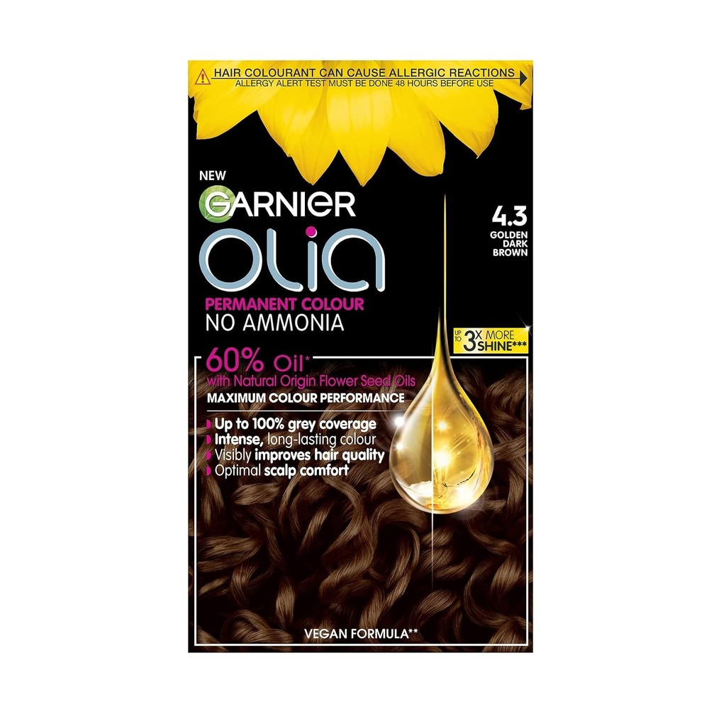 image:imageGarnier Olia Dauerhafte Haarfarbe ohne Ammoniak Mit pflegenden und natrlichen len Vollstndige Grauhaarabdeckung Permanente Coloration Nr 911 Khles Silber 1 Stck43 Dark Golden Brown