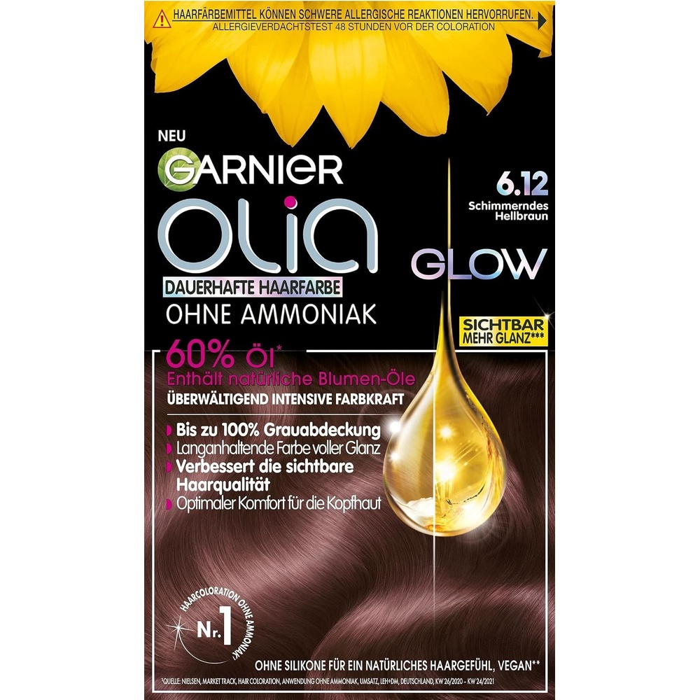 image:imageGarnier Olia Dauerhafte Haarfarbe ohne Ammoniak Mit pflegenden und natrlichen len Vollstndige Grauhaarabdeckung Permanente Coloration Nr 911 Khles Silber 1 Stck612 Schimmerndes Hellbraun