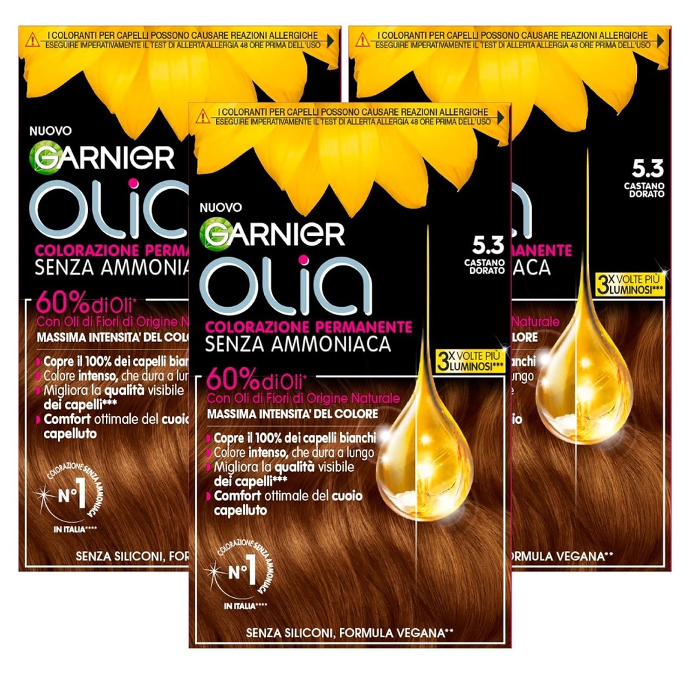 image:imageGarnier Olia Dauerhafte Haarfarbe ohne Ammoniak Mit pflegenden und natrlichen len Vollstndige Grauhaarabdeckung Permanente Coloration Nr 911 Khles Silber 1 Stck5 3 Goldbraun