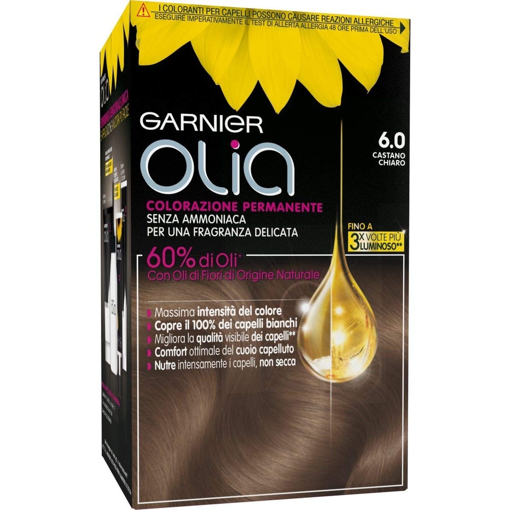 image:imageGarnier Olia Dauerhafte Haarfarbe ohne Ammoniak Mit pflegenden und natrlichen len Vollstndige Grauhaarabdeckung Permanente Coloration Nr 911 Khles Silber 1 Stck60 Castano Chiaro