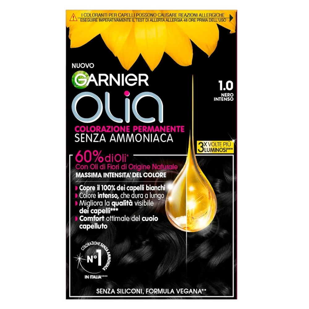 image:imageGarnier Olia Haarfarbe ohne Ammoniak deckt weies Haar GoldbraunIntensives Schwarz