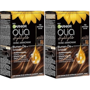 Garnier Haarfarbe Set für Strähnchen und Highlights in blondem Haar, Mit Blüten-Ölen und Tonerde, Ohne Ammoniak und Silikone, Bis zu 4 Stufen Aufhellung, Olia, Blond(224 g (2er Pack))