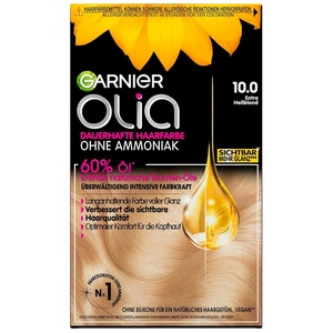 Garnier Olia Dauerhafte Haarfarbe ohne Ammoniak, Mit pflegenden und natürlichen Ölen, Vollständige Grauhaarabdeckung, Permanente Coloration, Nr. 9.11 Kühles Silber, 1 Stück(10.0 Extra Hellblond)