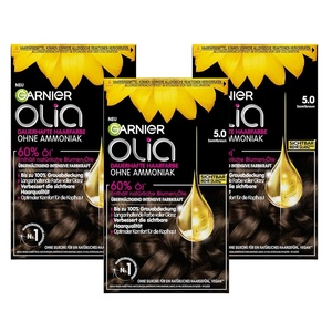 Garnier Olia Dauerhafte Haarfarbe ohne Ammoniak, Mit pflegenden und natürlichen Ölen, Vollständige Grauhaarabdeckung, Permanente Coloration, Nr. 9.11 Kühles Silber, 1 Stück(5.0 Samtbraun)