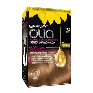 Garnier Olia Dauerhafte Haarfarbe ohne Ammoniak, Mit pflegenden und natürlichen Ölen, Vollständige Grauhaarabdeckung, Permanente Coloration, Nr. 9.11 Kühles Silber, 1 Stück(7.3 Biondo Dorato)
