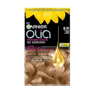 Garnier Olia Dauerhafte Haarfarbe ohne Ammoniak, Mit pflegenden und natürlichen Ölen, Vollständige Grauhaarabdeckung, Permanente Coloration, Nr. 9.11 Kühles Silber, 1 Stück(8.31 Golden Ash Blonde)