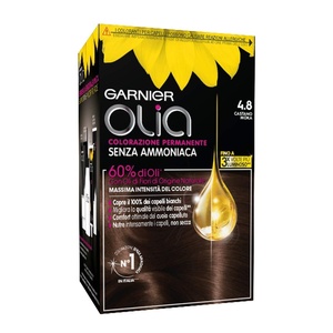 Garnier Olia Dauerhafte Haarfarbe ohne Ammoniak, Mit pflegenden und natürlichen Ölen, Vollständige Grauhaarabdeckung, Permanente Coloration, Nr. 9.11 Kühles Silber, 1 Stück(Castano Moka)