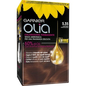 Garnier Olia Dauerhafte Haarfarbe ohne Ammoniak, Mit pflegenden und natürlichen Ölen, Vollständige Grauhaarabdeckung, Permanente Coloration, Nr. 9.11 Kühles Silber, 1 Stück(5.35 braune Schokolade)