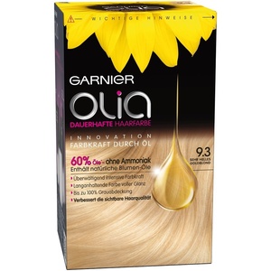 Garnier Olia Dauerhafte Haarfarbe ohne Ammoniak, Mit pflegenden und natürlichen Ölen, Vollständige Grauhaarabdeckung, Permanente Coloration, Nr. 9.11 Kühles Silber, 1 Stück(gold)