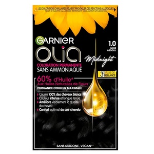 Garnier Olia Dauerhafte Haarfarbe ohne Ammoniak, Mit pflegenden und natürlichen Ölen, Vollständige Grauhaarabdeckung, Permanente Coloration, Nr. 9.11 Kühles Silber, 1 Stück(Schwarz)