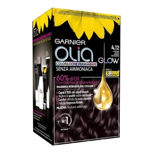Garnier Olia Dauerhafte Haarfarbe ohne Ammoniak, Mit pflegenden und natürlichen Ölen, Vollständige Grauhaarabdeckung, Permanente Coloration, Nr. 9.11 Kühles Silber, 1 Stück(Dunkelbraun Asche (4.12))