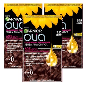 Garnier Olia Dauerhafte Haarfarbe ohne Ammoniak, Mit pflegenden und natürlichen Ölen, Vollständige Grauhaarabdeckung, Permanente Coloration, Nr. 9.11 Kühles Silber, 1 Stück(5.15 Dunkelbraun)
