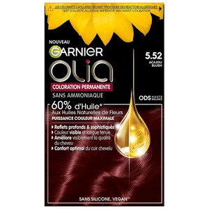 Garnier Olia Dauerhafte Haarfarbe ohne Ammoniak, Mit pflegenden und natürlichen Ölen, Vollständige Grauhaarabdeckung, Permanente Coloration, Nr. 9.11 Kühles Silber, 1 Stück(5.52 Mahagoni Blush)