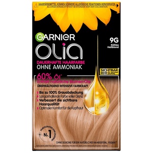 Garnier Olia Dauerhafte Haarfarbe ohne Ammoniak, Mit pflegenden und natürlichen Ölen, Vollständige Grauhaarabdeckung, Permanente Coloration, Nr. 9.11 Kühles Silber, 1 Stück(9G Kühles Hellblond)