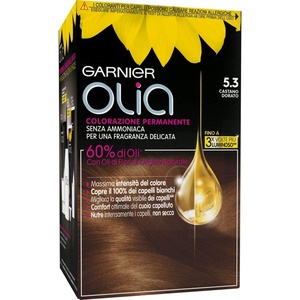 Garnier Olia Dauerhafte Haarfarbe ohne Ammoniak, Mit pflegenden und natürlichen Ölen, Vollständige Grauhaarabdeckung, Permanente Coloration, Nr. 9.11 Kühles Silber, 1 Stück(5.3 goldenes Braun)