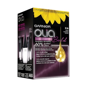 Garnier Olia Dauerhafte Haarfarbe ohne Ammoniak, Mit pflegenden und natürlichen Ölen, Vollständige Grauhaarabdeckung, Permanente Coloration, Nr. 9.11 Kühles Silber, 1 Stück(#3.16 Tiefer Farbton Violine)