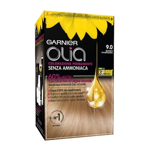 Garnier Olia Dauerhafte Haarfarbe ohne Ammoniak, Mit pflegenden und natürlichen Ölen, Vollständige Grauhaarabdeckung, Permanente Coloration, Nr. 9.11 Kühles Silber, 1 Stück(Hellblond (9.0))