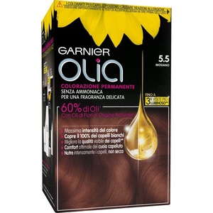 Garnier Olia Dauerhafte Haarfarbe ohne Ammoniak, Mit pflegenden und natürlichen Ölen, Vollständige Grauhaarabdeckung, Permanente Coloration, Nr. 9.11 Kühles Silber, 1 Stück(5.5 Mogano)