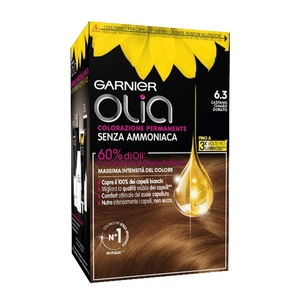 Garnier Olia Dauerhafte Haarfarbe ohne Ammoniak, Mit pflegenden und natürlichen Ölen, Vollständige Grauhaarabdeckung, Permanente Coloration, Nr. 9.11 Kühles Silber, 1 Stück(6.3 Castano Chiaro Dora)