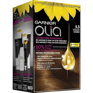 Garnier Olia Dauerhafte Haarfarbe ohne Ammoniak, Mit pflegenden und natürlichen Ölen, Vollständige Grauhaarabdeckung, Permanente Coloration, Nr. 9.11 Kühles Silber, 1 Stück(#5 3 Capuccino)