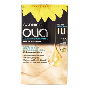 Garnier Olia Dauerhafte Haarfarbe ohne Ammoniak, Mit pflegenden und natürlichen Ölen, Vollständige Grauhaarabdeckung, Permanente Coloration, Nr. 9.11 Kühles Silber, 1 Stück(110 sehr hellblond)