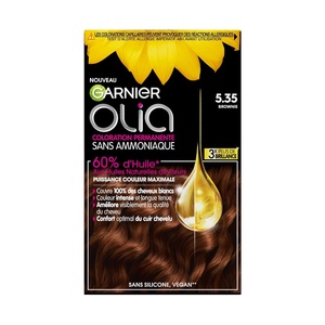 Garnier Olia Dauerhafte Haarfarbe ohne Ammoniak, Mit pflegenden und natürlichen Ölen, Vollständige Grauhaarabdeckung, Permanente Coloration, Nr. 9.11 Kühles Silber, 1 Stück(5.35 Brownie)