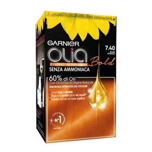 Garnier Olia Dauerhafte Haarfarbe ohne Ammoniak, Mit pflegenden und natürlichen Ölen, Vollständige Grauhaarabdeckung, Permanente Coloration, Nr. 9.11 Kühles Silber, 1 Stück(7.4 intensives Kupfer)