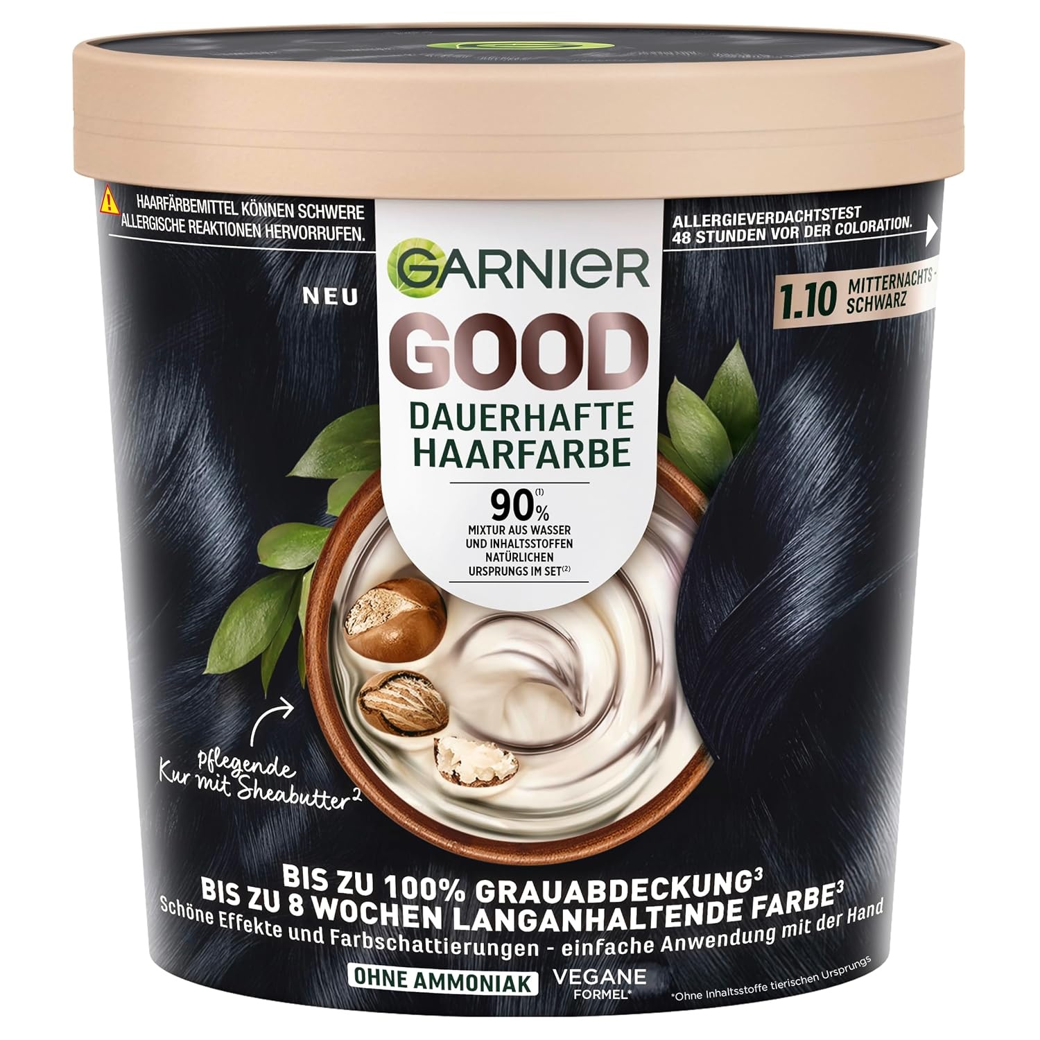 image:imageGarnier GOOD Dauerhafte Haarfarbe 60 Mochaccino Braun permanente Coloration ohne Ammoniak bis zu 100 Grauabdeckung bis 8 Wochen langanhaltende Farbe einfache Anwendung angenehmer Duft 1 Stk110 MitternachtsSchwarz
