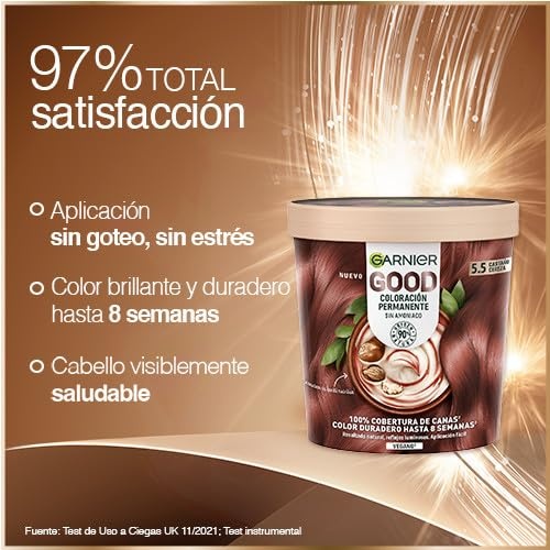 image:imageGarnier GOOD Dauerhafte Haarfarbe 60 Mochaccino Braun permanente Coloration ohne Ammoniak bis zu 100 Grauabdeckung bis 8 Wochen langanhaltende Farbe einfache Anwendung angenehmer Duft 1 StkAuburn Hibiscus Brwn