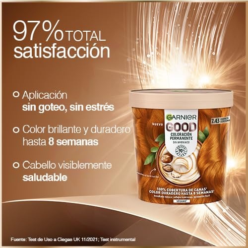 image:imageGarnier GOOD Dauerhafte Haarfarbe 60 Mochaccino Braun permanente Coloration ohne Ammoniak bis zu 100 Grauabdeckung bis 8 Wochen langanhaltende Farbe einfache Anwendung angenehmer Duft 1 StkTumeric Copper