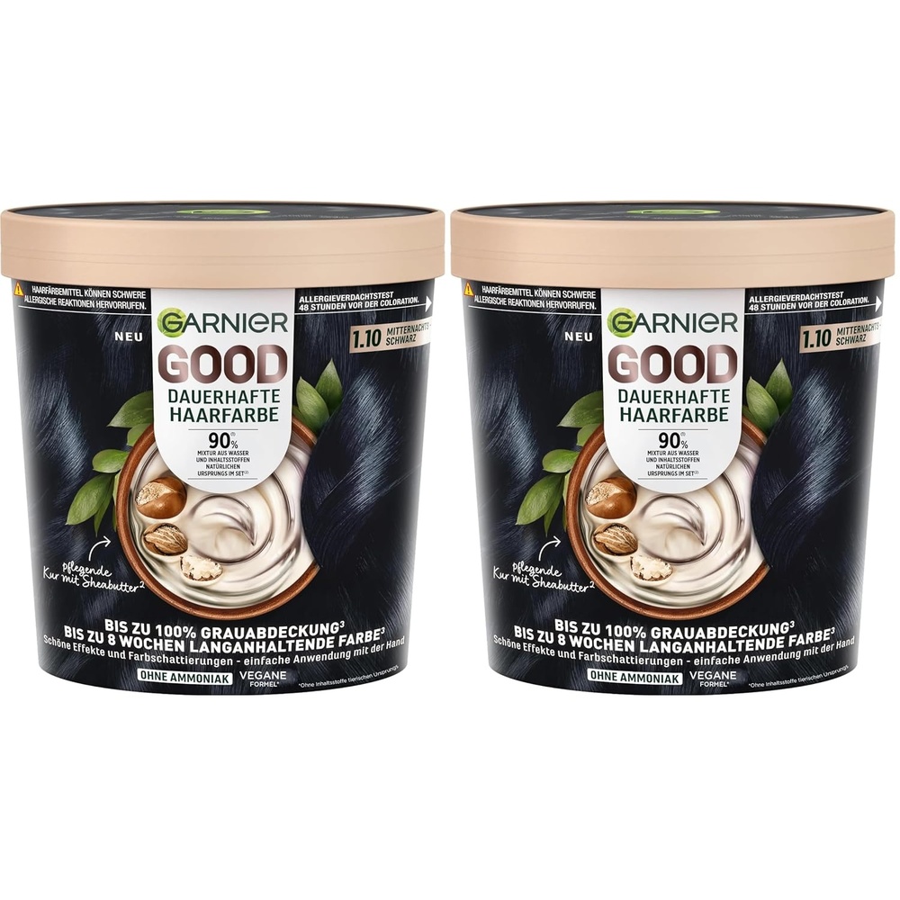 image:imageGarnier GOOD Dauerhafte Haarfarbe 60 Mochaccino Braun permanente Coloration ohne Ammoniak bis zu 100 Grauabdeckung bis 8 Wochen langanhaltende Farbe einfache Anwendung angenehmer Duft 1 Stk110 MitternachtsSchwarz