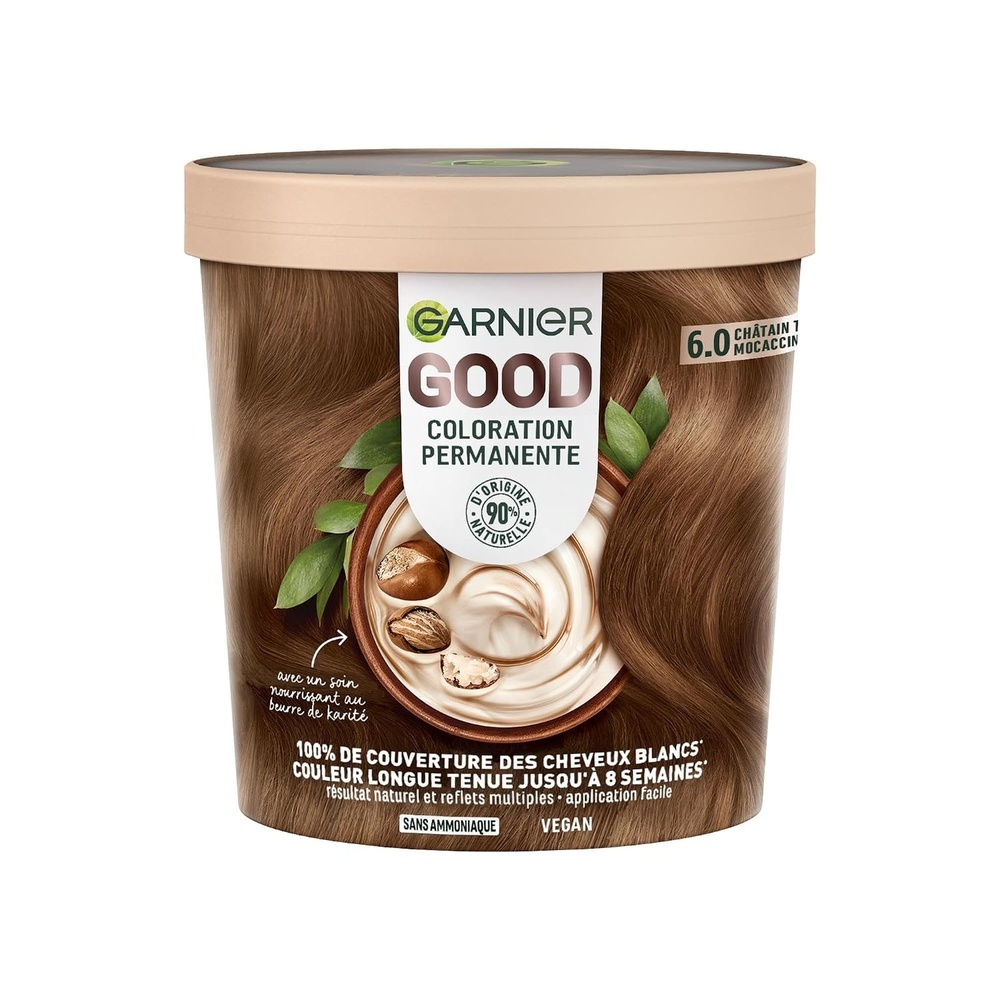 image:imageGarnier GOOD Dauerhafte Haarfarbe 60 Mochaccino Braun permanente Coloration ohne Ammoniak bis zu 100 Grauabdeckung bis 8 Wochen langanhaltende Farbe einfache Anwendung angenehmer Duft 1 StkHellbraun Mocaccino 60