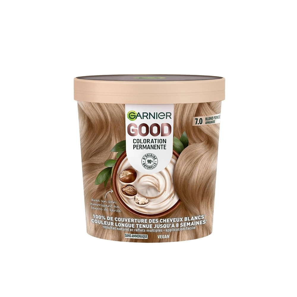 image:imageGarnier GOOD Dauerhafte Haarfarbe 60 Mochaccino Braun permanente Coloration ohne Ammoniak bis zu 100 Grauabdeckung bis 8 Wochen langanhaltende Farbe einfache Anwendung angenehmer Duft 1 StkDunkelblond Mandel 70
