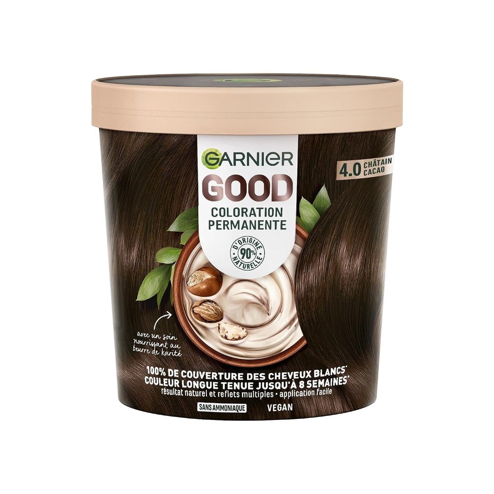 image:imageGarnier GOOD Dauerhafte Haarfarbe 60 Mochaccino Braun permanente Coloration ohne Ammoniak bis zu 100 Grauabdeckung bis 8 Wochen langanhaltende Farbe einfache Anwendung angenehmer Duft 1 StkKakaobraun 40