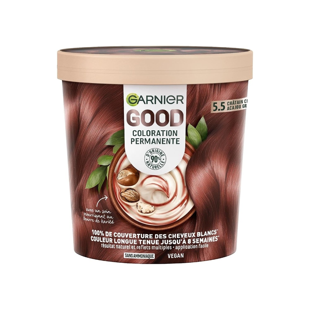 image:imageGarnier GOOD Dauerhafte Haarfarbe 60 Mochaccino Braun permanente Coloration ohne Ammoniak bis zu 100 Grauabdeckung bis 8 Wochen langanhaltende Farbe einfache Anwendung angenehmer Duft 1 StkHellbraun  Mahagoni  Griotte 5 5