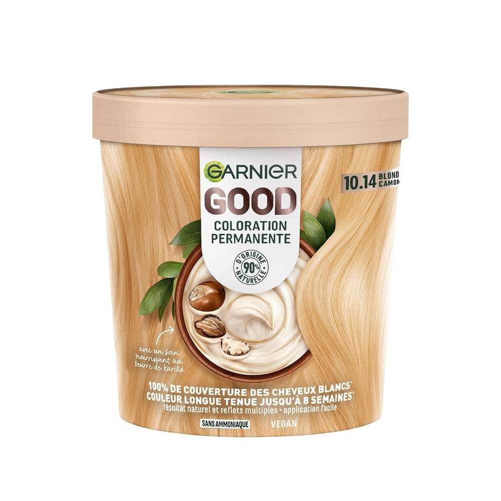image:imageGarnier GOOD Dauerhafte Haarfarbe 60 Mochaccino Braun permanente Coloration ohne Ammoniak bis zu 100 Grauabdeckung bis 8 Wochen langanhaltende Farbe einfache Anwendung angenehmer Duft 1 Stk1014 Sehr helles Blond Kamille