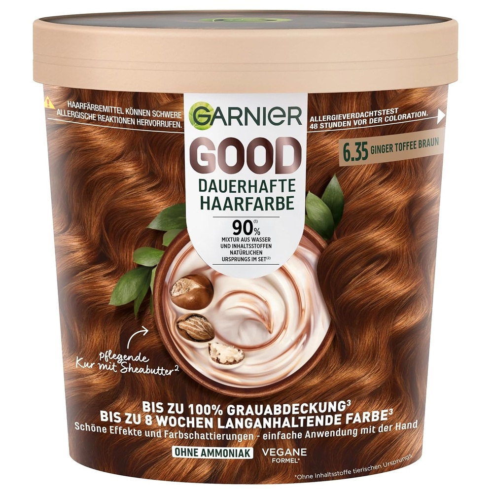 image:imageGarnier GOOD Dauerhafte Haarfarbe 60 Mochaccino Braun permanente Coloration ohne Ammoniak bis zu 100 Grauabdeckung bis 8 Wochen langanhaltende Farbe einfache Anwendung angenehmer Duft 1 StkGinger Toffee Braun