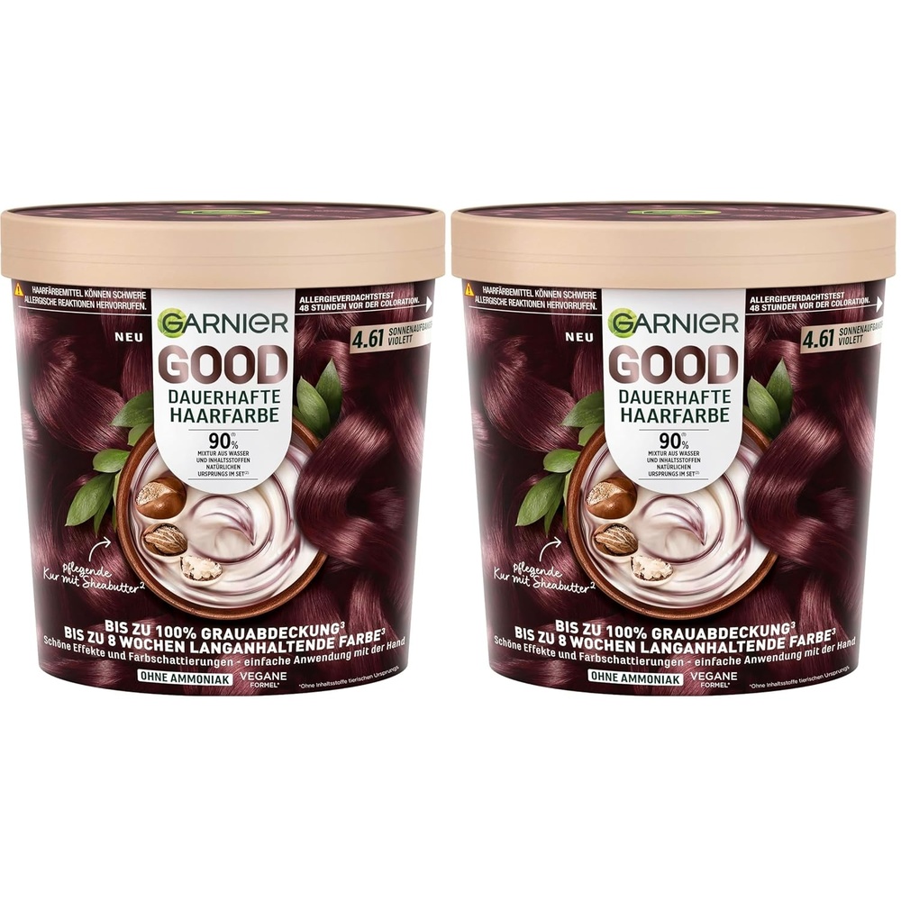 image:imageGarnier GOOD Dauerhafte Haarfarbe 60 Mochaccino Braun permanente Coloration ohne Ammoniak bis zu 100 Grauabdeckung bis 8 Wochen langanhaltende Farbe einfache Anwendung angenehmer Duft 1 Stk461 SonnenaufgangsViolett
