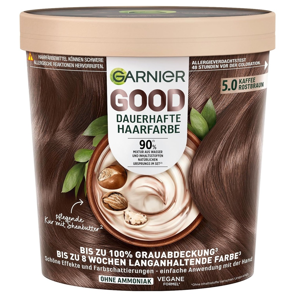 image:imageGarnier GOOD Dauerhafte Haarfarbe 60 Mochaccino Braun permanente Coloration ohne Ammoniak bis zu 100 Grauabdeckung bis 8 Wochen langanhaltende Farbe einfache Anwendung angenehmer Duft 1 Stk50 Kaffee Rostbraun