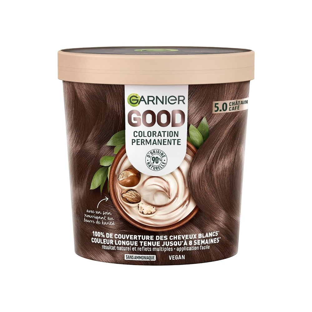 image:imageGarnier GOOD Dauerhafte Haarfarbe 60 Mochaccino Braun permanente Coloration ohne Ammoniak bis zu 100 Grauabdeckung bis 8 Wochen langanhaltende Farbe einfache Anwendung angenehmer Duft 1 StkHellbraun Kaffee 50