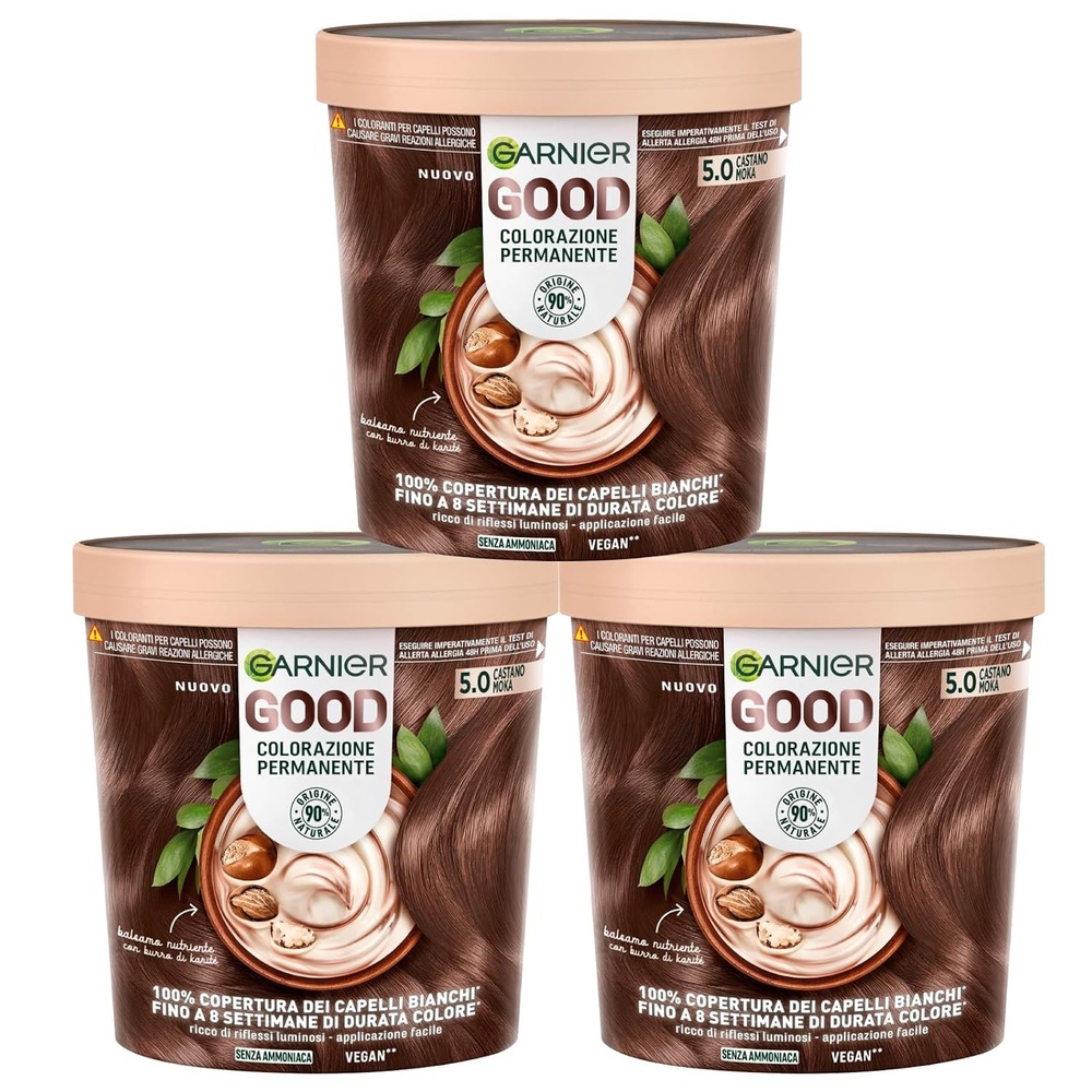 image:imageGarnier GOOD Dauerhafte Haarfarbe 60 Mochaccino Braun permanente Coloration ohne Ammoniak bis zu 100 Grauabdeckung bis 8 Wochen langanhaltende Farbe einfache Anwendung angenehmer Duft 1 Stk3 Packungen  50 Kaffee Rostbraun